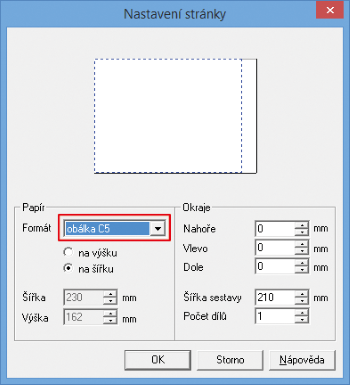 Z editoru sestav Report Designer nově vytisknete také obálku ve formátech C5 a C6.
