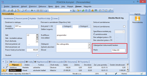 Každý zaměstnanec může mít své heslo k tiskovým sestavám Výplatní list a Výplatní páska exportovaným do formátu PDF.