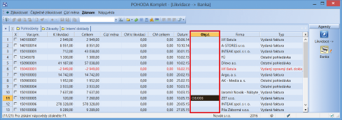 Pomocí sloupce Obj.č. můžete vybírat doklady k likvidaci na základě čísla přijaté objednávky.