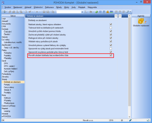 Doposud jste doklady se zásobami bez evidenčního čísla mohli ukládat, od nové verze to už možné nebude, pokud budete chtít.