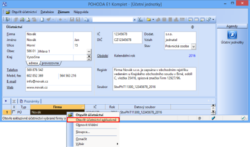 Volbu Otevřít účetnictví exkluzivně využijí uživatelé řady POHODA E1 pro vytváření a editaci volitelných parametrů.