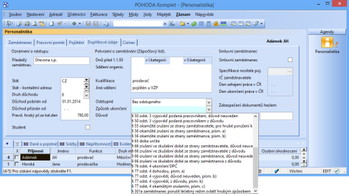  V agendě Personalistika jsme rozšířili seznam se způsoby ukončení pracovního poměru.