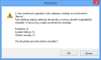 Při zpracování účetní uzávěrky vás POHODA upozorní na všechny doklady s předkontací Nevím.