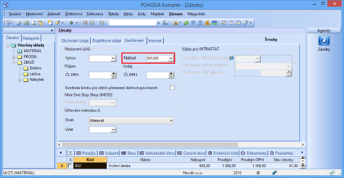 Účet, na který se má konkrétní zásoba zaúčtovat, vyplňte do pole Náklad.