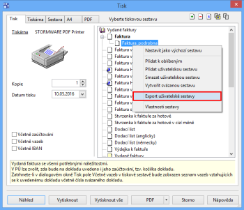 Uživatelské tiskové sestavy si snadno exportujete či importujete do/z jiného programu POHODA.