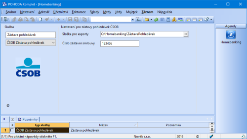 V nové verzi programu najdete rozšířenou službu Zástava pohledávek pro banku ČSOB.