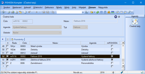 V programu POHODA uvidíte všechny číselné řady vytvořené v aplikaci mPOHODA.