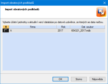 Pokud Vám při výpočtu obratu chybí podklady ze starších období, můžete si je importovat pomocí průvodce na obrázku. 