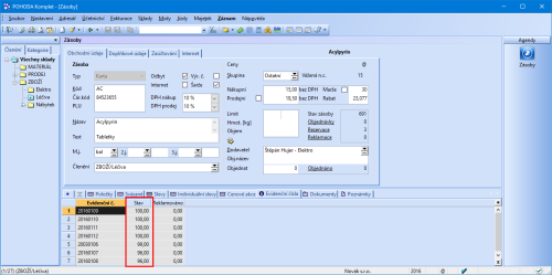 Abyste rychleji zjistili, které zásoby máte skladem, řadí se nyní evidenční čísla u zásob primárně sestupně podle stavu zásoby.