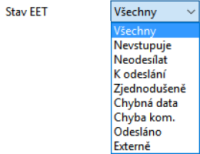 Tiskovou sestavu Přehled stavů EET si můžete zobrazit jen pro jeden konkrétní stav nebo pro všechny najednou.