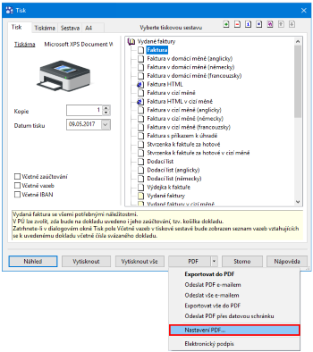 Soubory budete moci nově přímo z programu POHODA exportovat do PDF, bez použití STORMWARE PDF printeru.