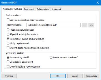 Pomocí dialogového okna Nastavení PDF si můžete vytvořit své vlastní nastavení.