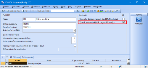 Už si nebudete muset hlídat vytištění nové prodejky, volba Vynutit automatický tisk v agendě Prodejky to udělá za vás.