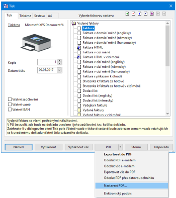 Soubory budete moci nově přímo z programu POHODA exportovat do PDF, bez použití STORMWARE PDF printeru.