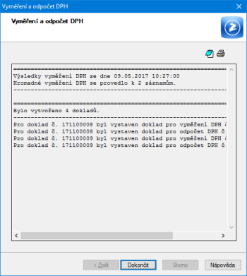 V průvodci Vyměření a odpočet DPH najdete nyní další stranu, kde se zobrazí výsledek vyměření DPH.