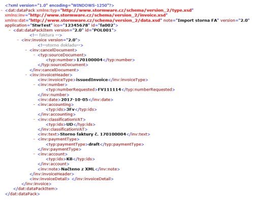 Přes XML komunikaci lze nyní vytvořit vazbu původního dokladu na stornující.