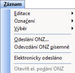 Povel Odeslání ONZ… zvolte, pokud chcete oznámení podat elektronicky na VREP, resp. do datové schránky.