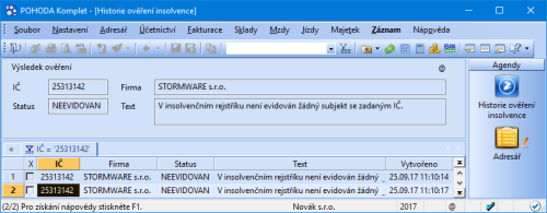 V nové agendě najdete záznamy o všech proběhlých ověřeních insolvence