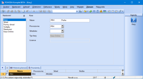 Při nastavování kasy si k ní nově můžete přiřadit také konkrétní provozovnu.