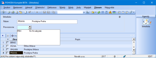 Nastavenou provozovnu si přiřadíte ke středisku.