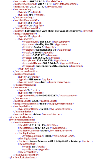 Pozastávky u vydaných či přijatých faktur se nyní přenáší spolu s dalšími údaji dokladu přes XML export dat