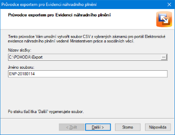 Na první straně průvodce vyberte místo pro uložení souboru a jeho název