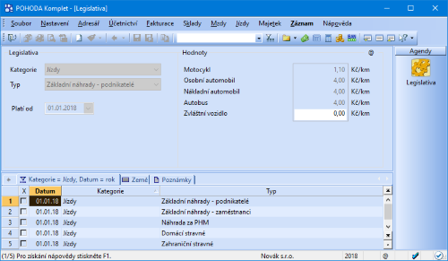 V lednové verzi programu POHODA už najdete výši sazeb základních náhrad pro rok 2018