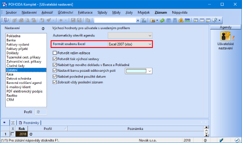 Podpora exportu do Excelu ve formátu XLSX je součástí už dřívější aktualizace programu POHODA