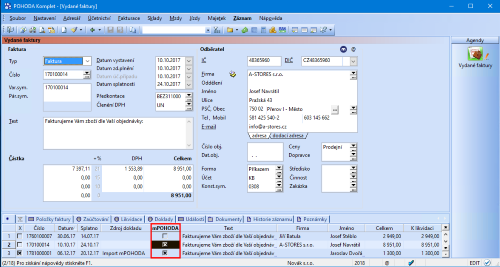Faktury, které chcete přenést do aplikace mPOHODA, si označíte pomocí povelu v menu Záznam