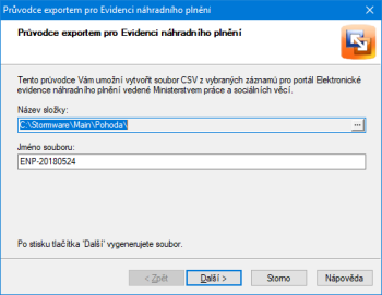 Pomocí průvodce na obrázku jednoduše vytvoříte CSV soubor z vybraných záznamů pro Evidenci náhradního plnění