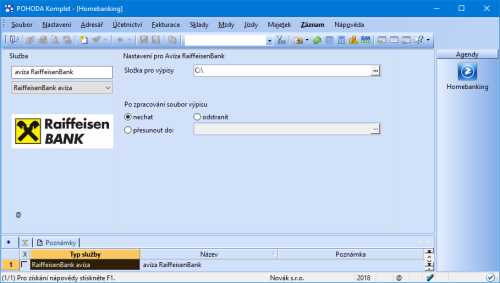 POHODA od verze 11900 umí načítat také avíza Raiffeisenbank