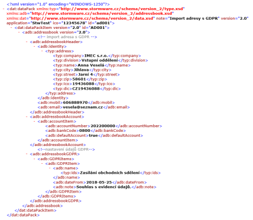 Úpravy spojené s nařízením GDPR se dotkly také XML komunikace agendy Adresář