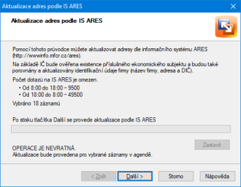 Ve verzi 11900 vás určitě potěší také zvýšený denní limit počtu ověřovaných záznamů v IS ARES