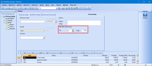 Aby POHODA dokázala vypočíst cenu za měrnou jednotku množství zásoby, vyplňte tyto údaje