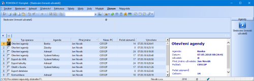 Nová agenda vám pomůže sledovat činnosti jednotlivých uživatelů programu POHODA E1