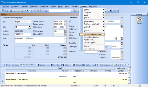 Doklad na přeplatek se od nové verze vystaví i při použití funkce Automatická likvidace...