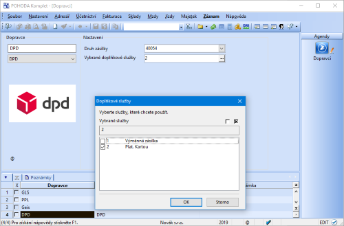 V programu POHODA můžete generovat data o zásilkách také pro dopravce DPD