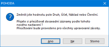 POHODA se vás nově zeptá, zda chcete při hromadné změně některých údajů v agendě Zásoby nechat přeúčtovat stávající doklady