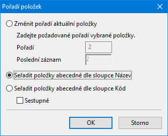 Nově můžete položky složené zásoby seřadit abecedně podle sloupce Název, či Kód