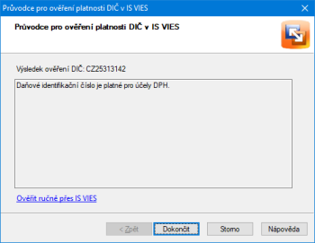 Ruční ověření DIČ přes internetový prohlížeč z Průvodce pro ověření platnosti DIČ v IS VIES využijete v případě, že se bám ověření nezdaří v systému POHODA