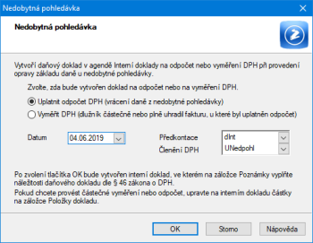 Po zvolení povelu Nedobytná pohledávka… se vám zobrazí stejnojmenné dialogové okno