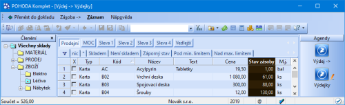 Dynamické záložky u sloupce Stav zásoby nově najdete i v přenosových agendách Příjem a Výdej