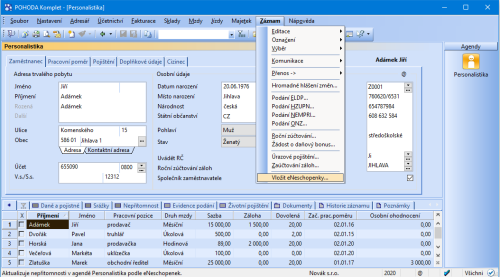 Jak eNeschopenky promítnout do nepřítomností? Začněte v agendě Personalistika povelem Vložit eNeschopenky… 
