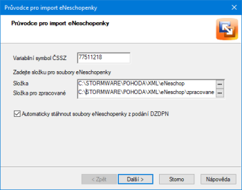 Průvodce pro import eNeschopenky vyvoláte povelem Záznam/Import eNeschopenky…