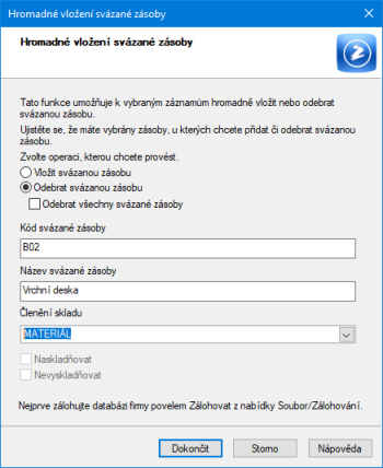 Nově můžete v agendě Zásoby hromadně odebrat všechny svázané zásoby