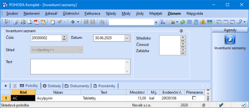 V agendě Inventurní seznamy vám nově usnadní orientaci text od vkládané zásoby