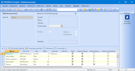 Účetní program POHODA: Úprava agend pomocí volitelných parametrů