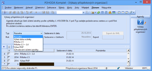 POHODA: Pohled do agendy pro sestavení výkazů pro CSÚIS
