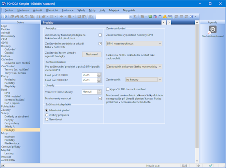 Úprava členění DPH v agendě Globální nastavení