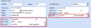 Pro potřeby vrácení přeplatku na dani jsme do formuláře agendy Bankovní účty přidali nová pole.